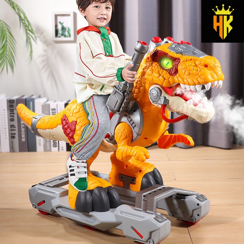 Xe Đồ Chơi Khủng Long Tyrannosaurus Rex Cho Bé,Xe Khủng Long Chòi Chân Cỡ Lớn Có Đèn,Nhạc,Nhả Khói Được