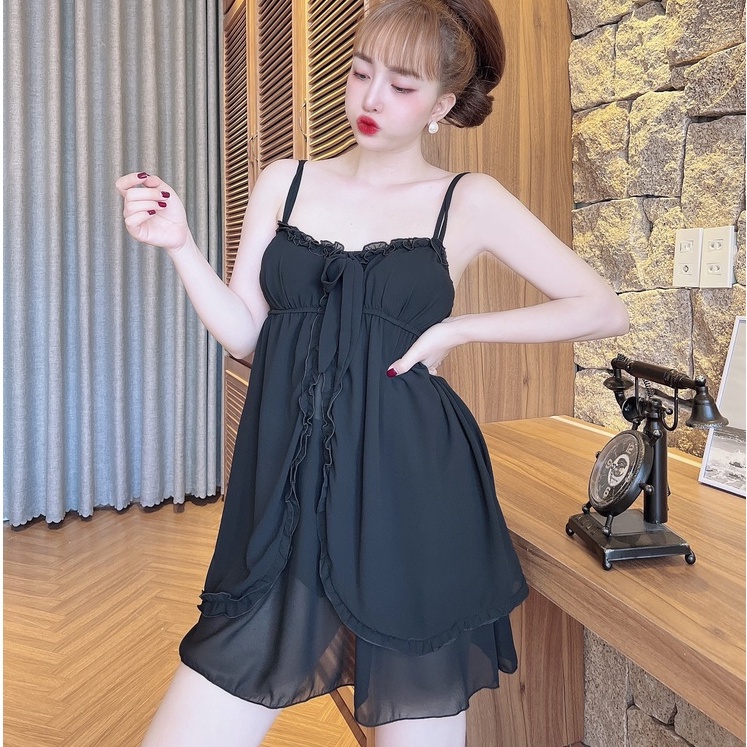Váy Ngủ Nữ Tiểu Thư SOJUN Combo Chiffon Choàng Tiều thư Cao Cấp Dưới 60kg
