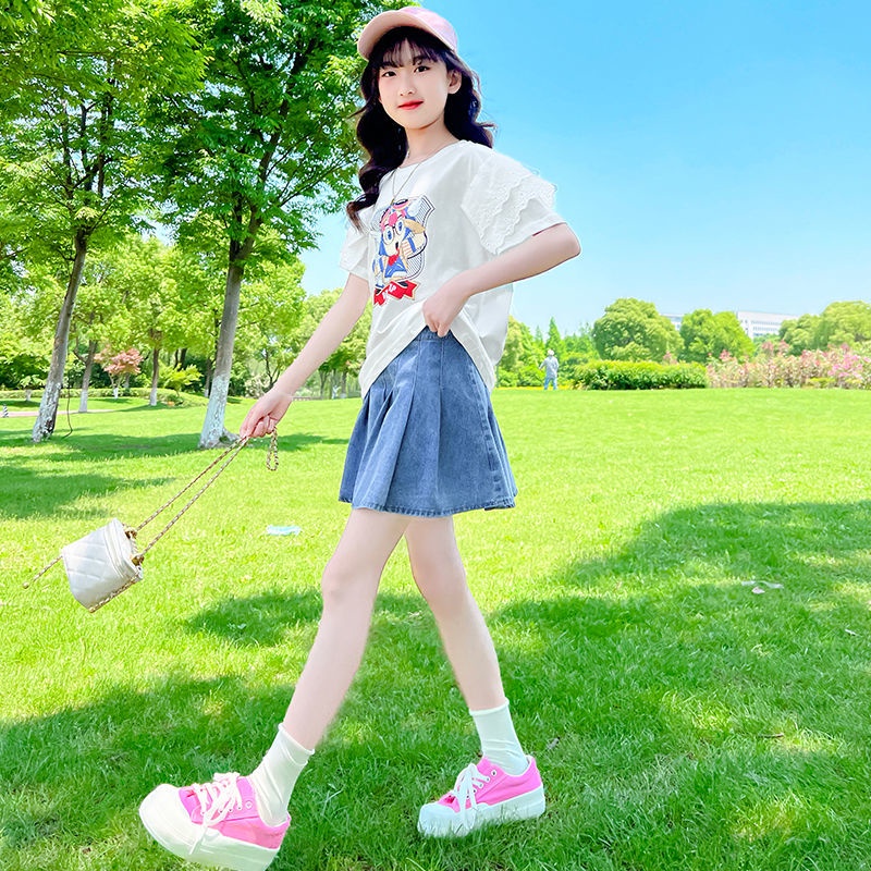 Mới Chân Váy Denim Xếp Ly Thời Trang 2022 Dành Cho Bé Gái