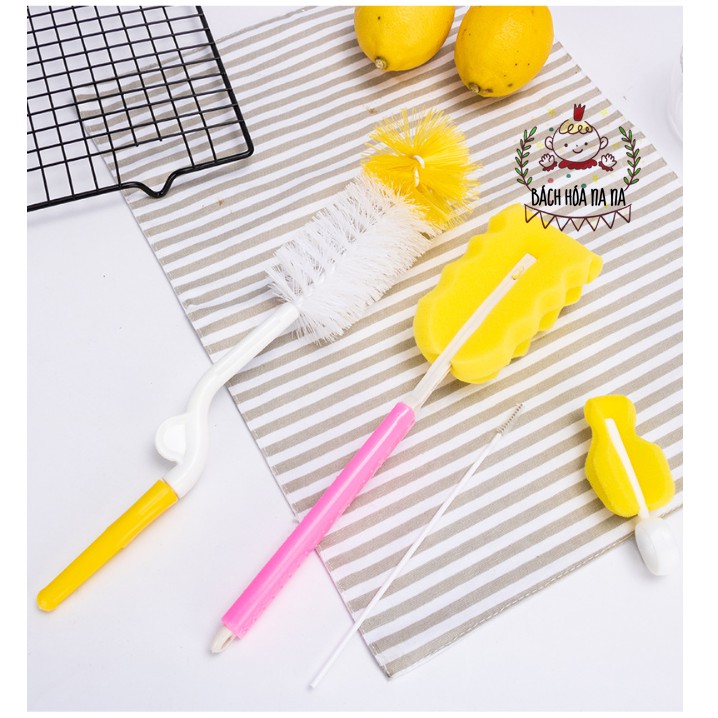 Combo / Bộ 4 món dụng cụ Cọ rửa bình sữa Cọ Bọt biển Full hộp đầy đặn - Bách hóa Na na Momy Baby Shop