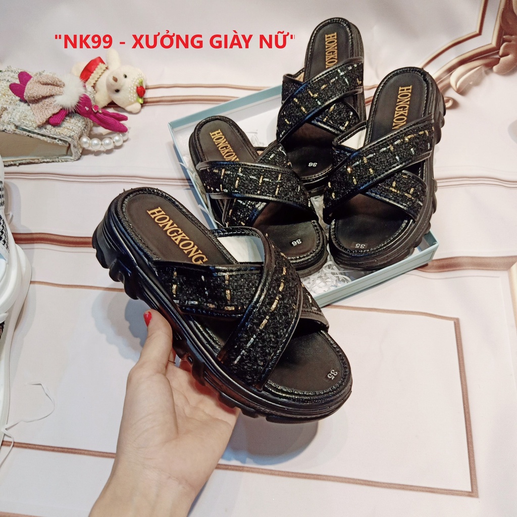 Dép Nữ QUAI CHÉO Đế Bánh Mì Êm Siêu Nhẹ Cao 3-5P Sang Chảnh Tôn Dáng