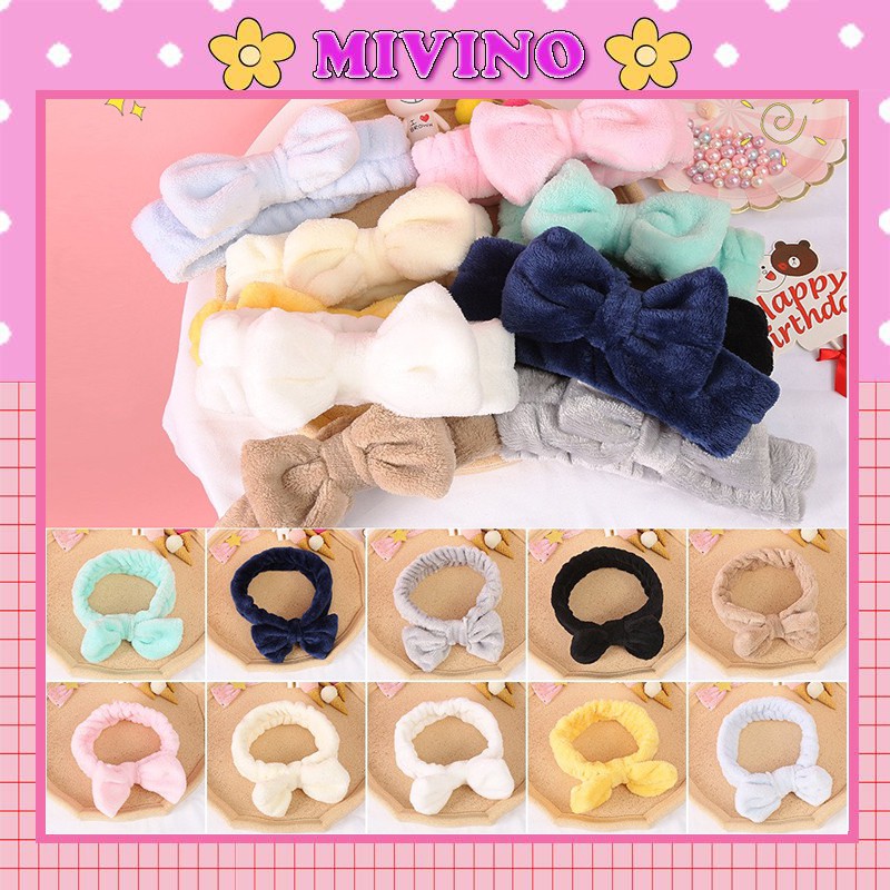 Băng đô rửa mặt Mivino băng đô nhung đính nơ xinh xắn BD15