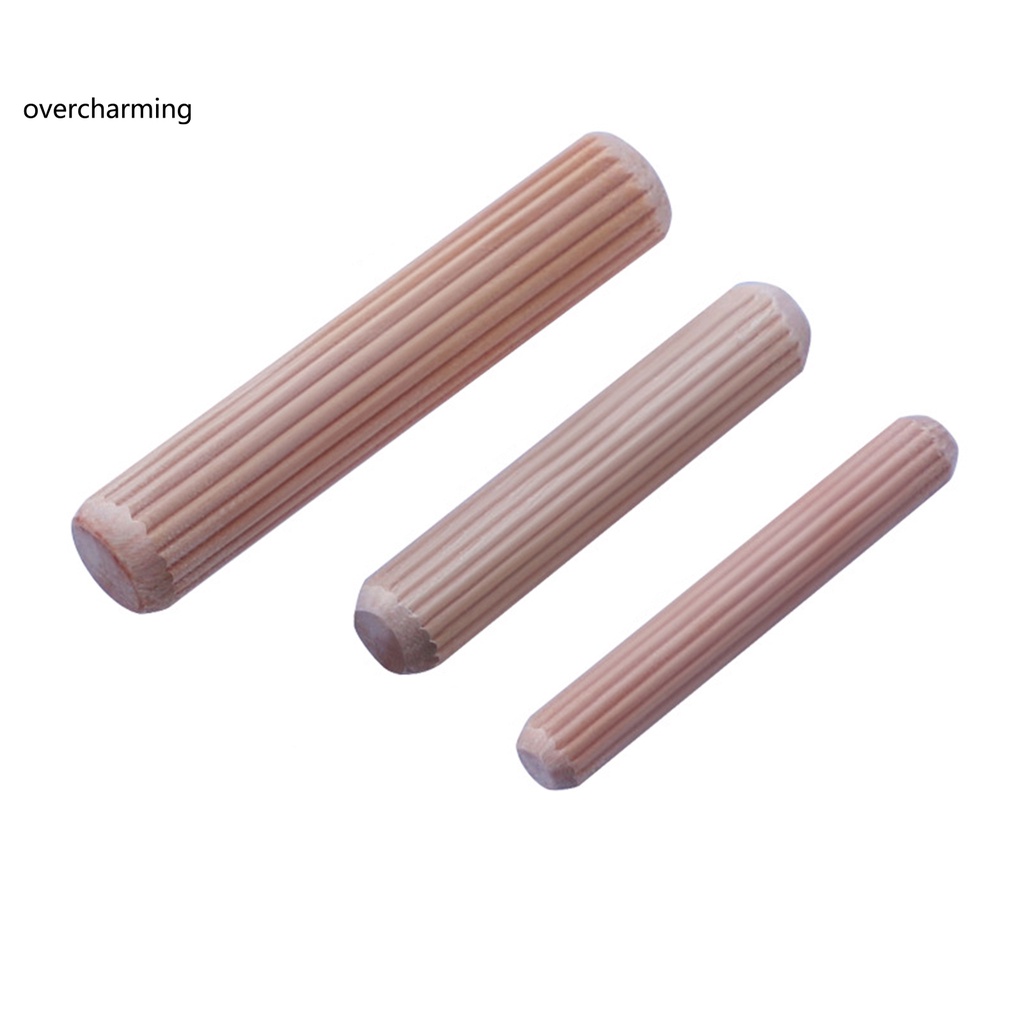overcharming Woodworking Wooden Dowel Pins Solid Wood Chamfered Round Grooved Plugs Impact Resistance for Craft
