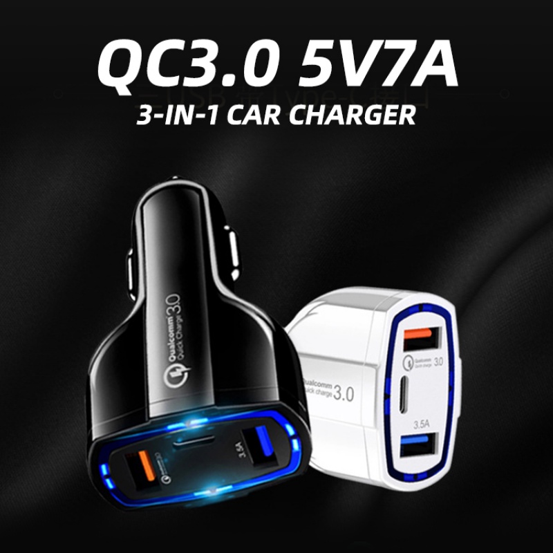 Bộ chuyển đổi sạc nhanh HdoorLink QC3.0 3.5A 3 cổng USB 32.5W trên xe hơi cho iPhone Xiaomi Samsung