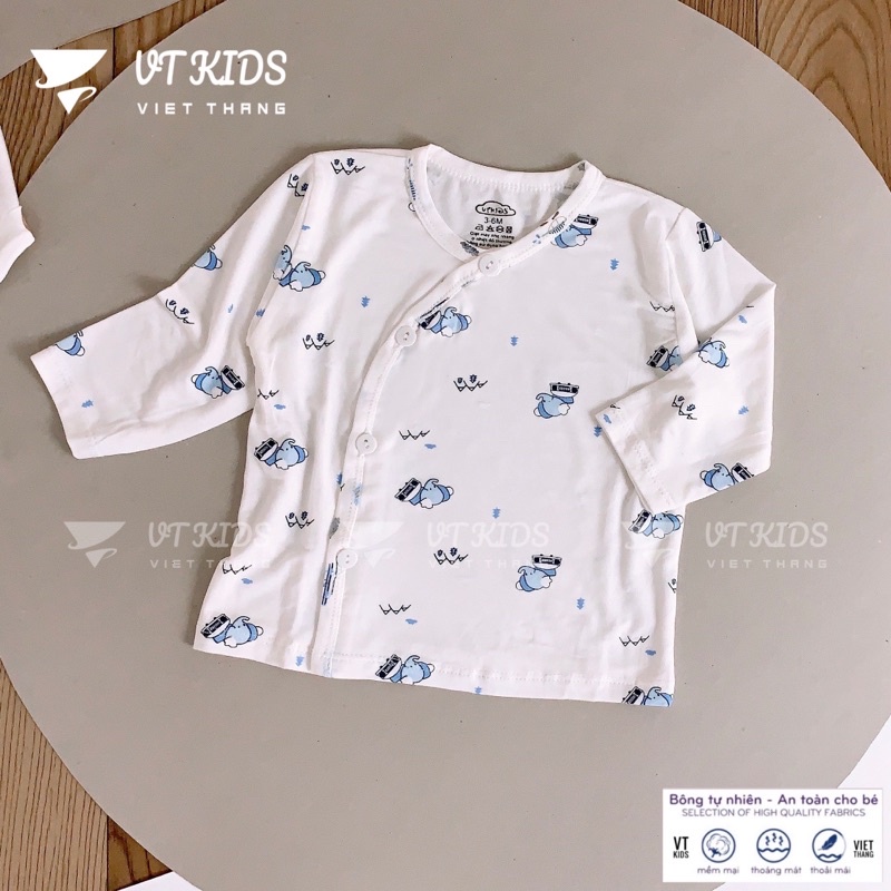 Áo Sơ Sinh dài Tay Cài Lệch Chất Cotton Siêu Mềm Mịn, Mát Cho Bé Trai, Bé Gái Sơ Sinh (Size 0-3M Đến 6-9M)