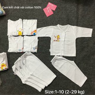 (Free ship) Set 5 bộ quần áo tay dài Bosini màu trắng, cúc giữa cho bé từ 0-12 tháng loại đẹp