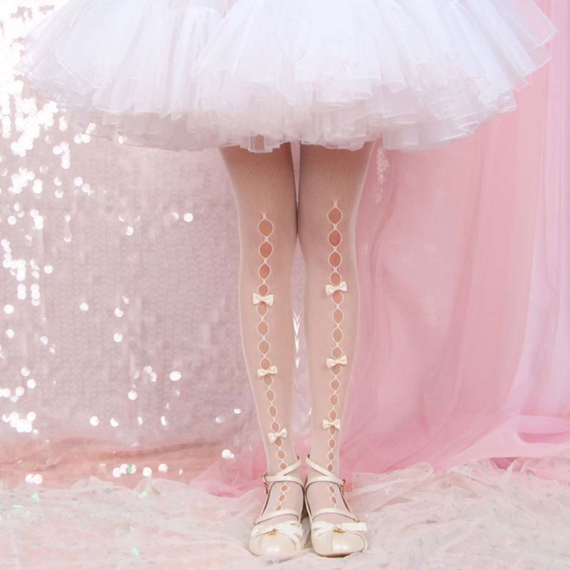 Quần tất lưới đính nơ phong cách lolita cho nữ