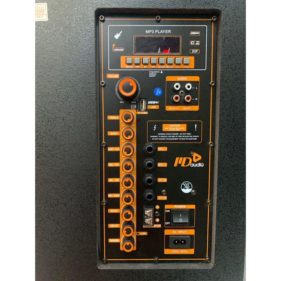 Loa kéo loa karaoke MD 1568 Bass 40 thùng loa gỗ, Tích hợp công nghệ Vang Cơ REVERB và công nghệ âm thanh nổi TWS