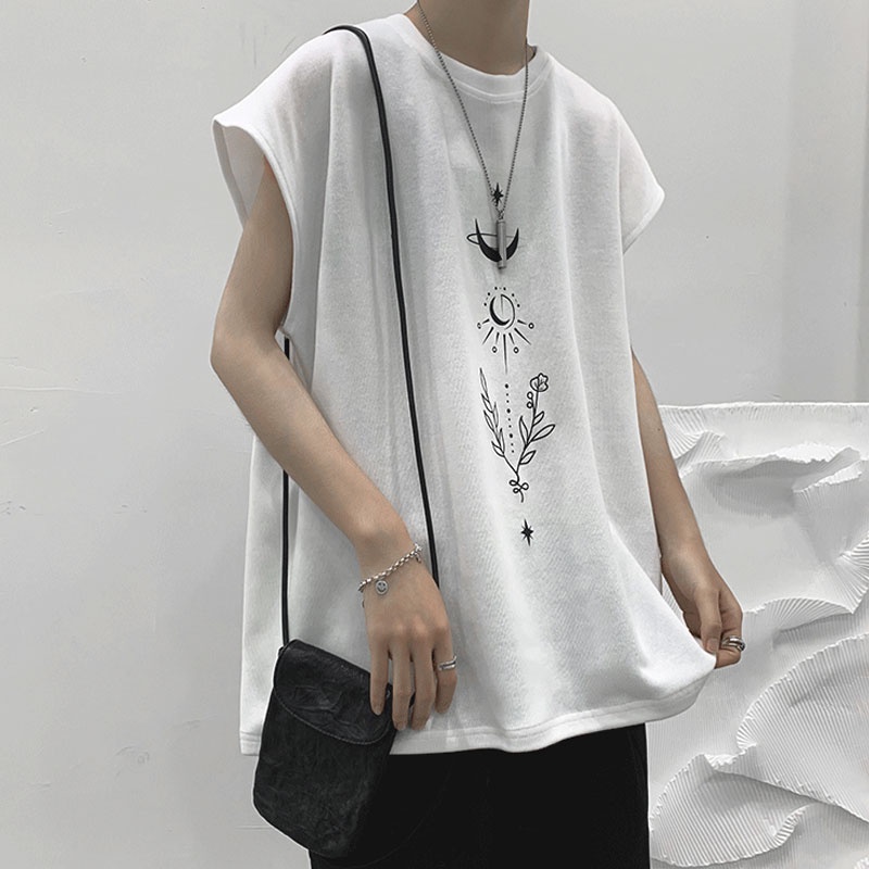 Áo thun sát nách cổ tròn dáng rộng thiết kế mới thời trang mùa hè theo phong cách hồng kông cho nam