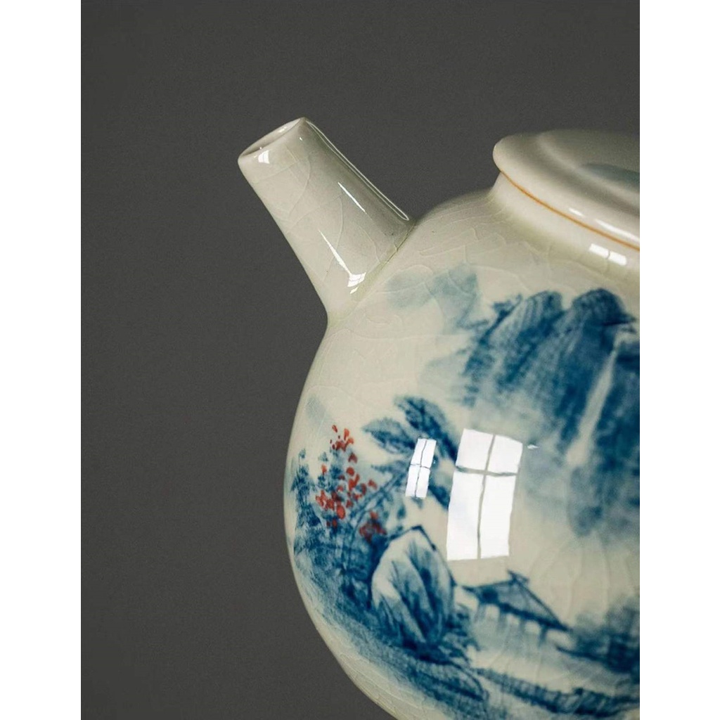 Ấm Sứ Cảnh Đức vẽ tay Họa tiết Sơn Thủy Đẹp Mắt 210 ml