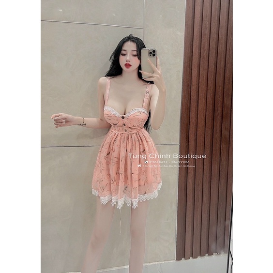 _ Đầm hoa 2 dây cúp ngực viền ren