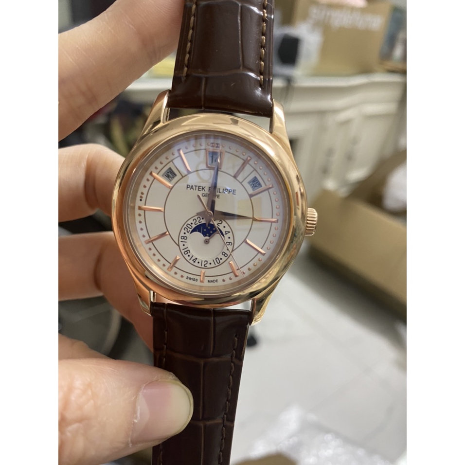 Đồng hồ Nam Ptek trăng sao máy nhật chạy cơ Automatic có thứ ngày tháng vỏ vàng hồng