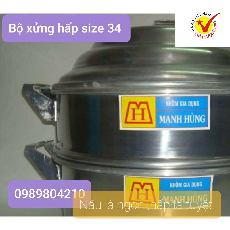 Bộ xửng hấp nhôm Mạnh Hùng 2 tầng size 34 cm,Bộ xửng hấp bánh bao,xửng hấp bánh bao, rau, củ, quả