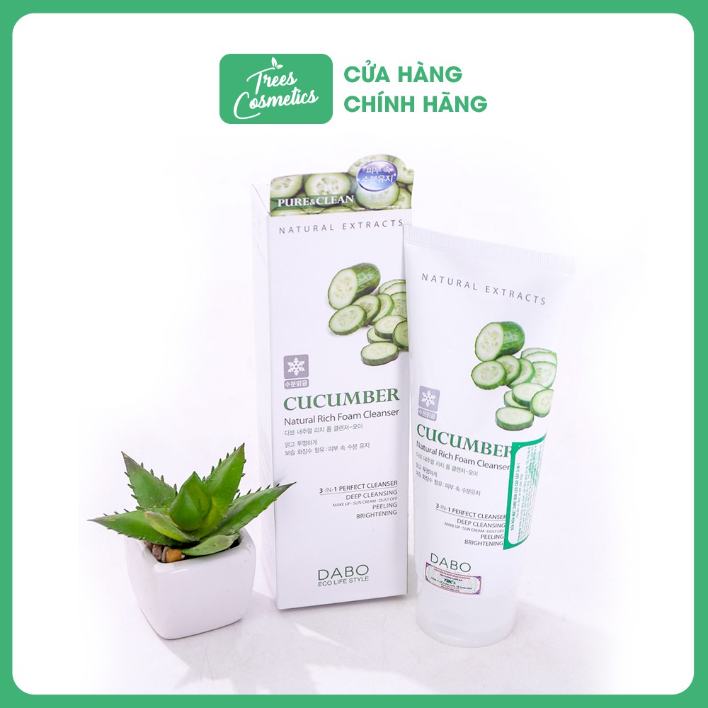 Sữa Rửa Mặt Dưa Leo Dưỡng Da Cao Cấp 3 in 1 Dabo Cucumber Natural Rich Foam Cleanser 180ml - Hàn Quốc Chính hãng