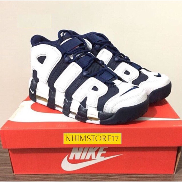 (FULL BOX) Giày Thể Thao Nike Air More Uptempo Xanh Chữ Trắng