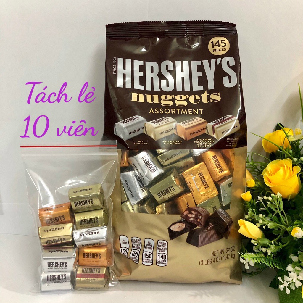 [Mã GROSALEHOT giảm 8% đơn 250K] ❤️ [Date 9/2021] Combo 10 viên (Mix 4 loại) Socola sữa Hershey's Nuggets Mỹ (Mẫu Mới)