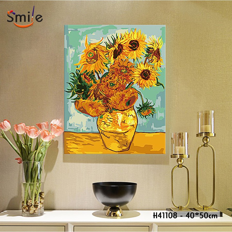 Tranh sơn dầu số hóa tự tô màu cao cấp Smile FMFP Hoa hướng dương Van Gogh H41108