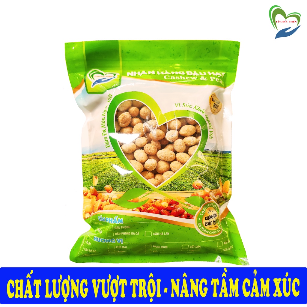 Combo 1KG: Đậu phộng da cá nước cốt dừa và đậu hà lan rang muối phô mai Tâm Đức Thiện 2 x Túi 500GR đồ ăn vặt