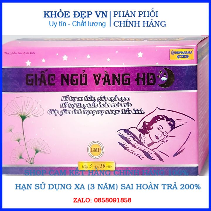 Viên uống ngủ ngon GIẤC NGỦ VÀNG HD giảm mất ngủ, hỗ trợ thần kinh, giúp ngủ sâu giấc, yên giấc, dễ ngủ- hộp 30 viên