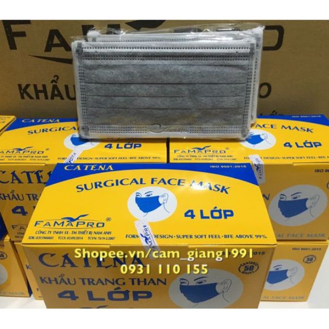 Bộ 12 Hộp khẩu trang y tế Than hoạt tính 4 lớp Catena