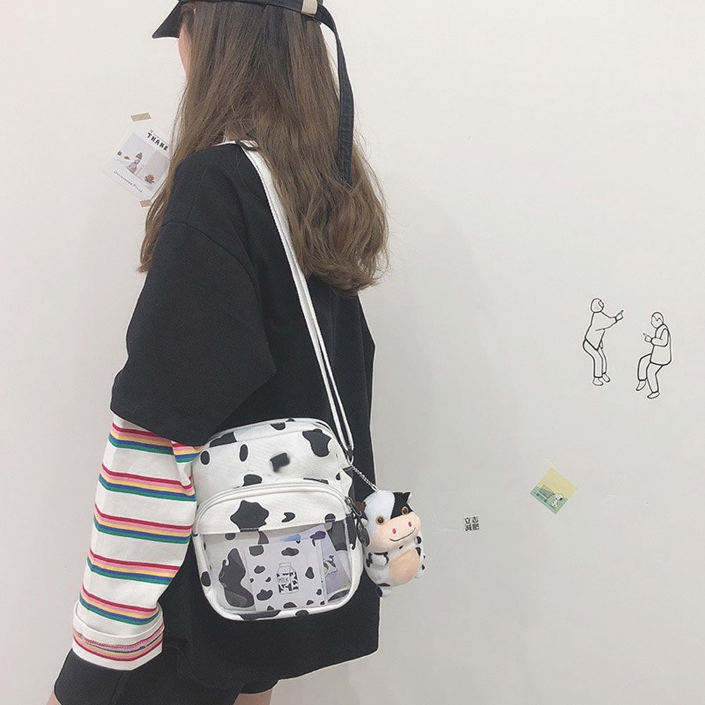 [BÁN KÈM BÒ SỮA BÉO] Túi đeo chéo bò sữa bóng kính phong cách Hàn Quốc phù hợp đi học đi làm