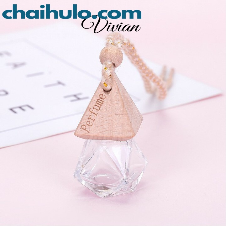 7ml chai lọ đựng tinh dầu treo xe ô tô nắp gỗ thân lục lăng