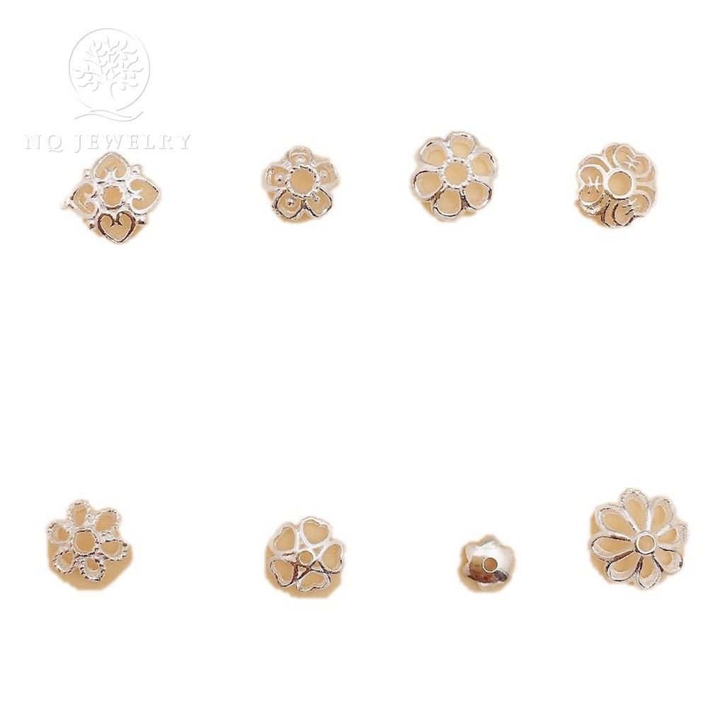 Charm bạc trắng chụp hạt họa tiết cỏ 5 lá - NQ Jewelry