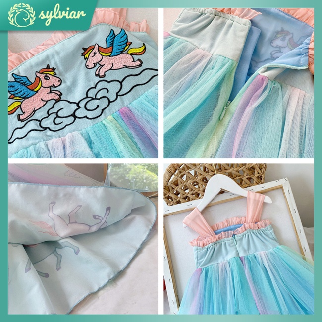 Đầm Lưới Chiffon Mùa Hè In Họa Tiết Hoạt Hình Cho Bé Gái 3-8 Tuổi