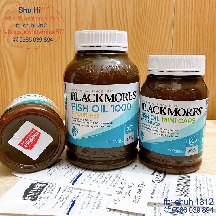 Dầu cá khử mùi, không mùi blackmores fish oil mini cap odourless 1000mg 400 viên, viên to, viên nhỏ, không còn mùi tanh