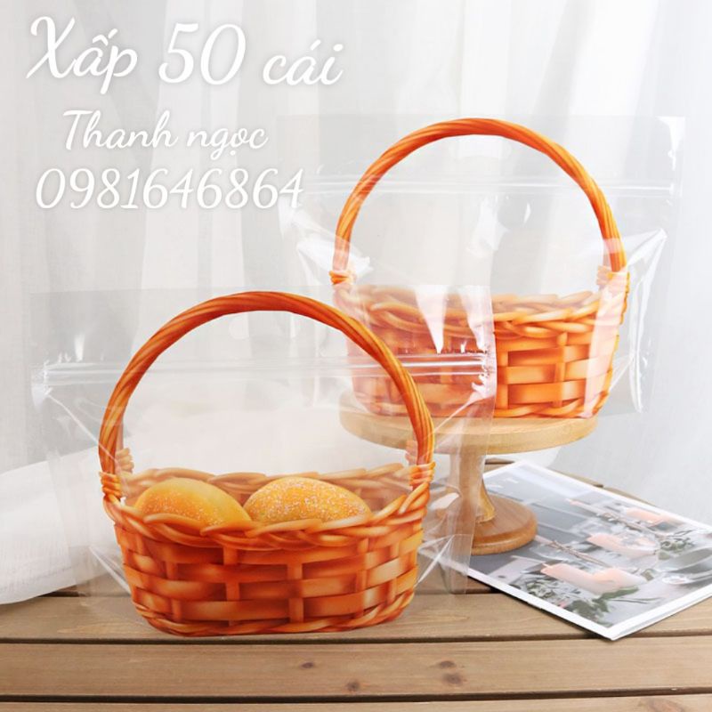 Set 50 Túi Zip đựng bánh Hình Giỏ mây/Giỏ Xách Cao Cấp