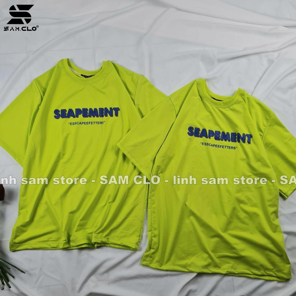 Áo thun nữ tay lỡ SAM CLO freesize phông form rộng dáng Unisex, mặc lớp, nhóm, cặp in chữ SEAPEMENT màu xanh chuối  ྇