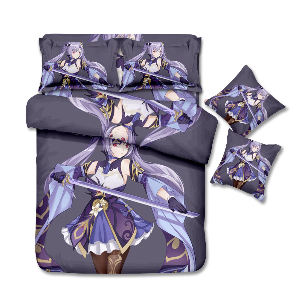 Bộ Drap giường Đơn / Đôi Họa Tiết Hoạt Hình Anime Thoải Mái Có Thể Giặt Rửa Được YT3 Genshin Va Chạm Keq