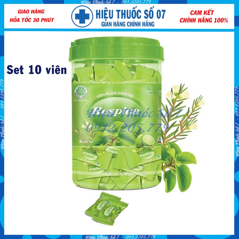 Viên ngậm ho Respica hỗ trợ làm ấm, thông cổ, ngăn ngừa và làm dịu cơn ho, giảm đau rát họng, khàn tiếng (set 10 viên)