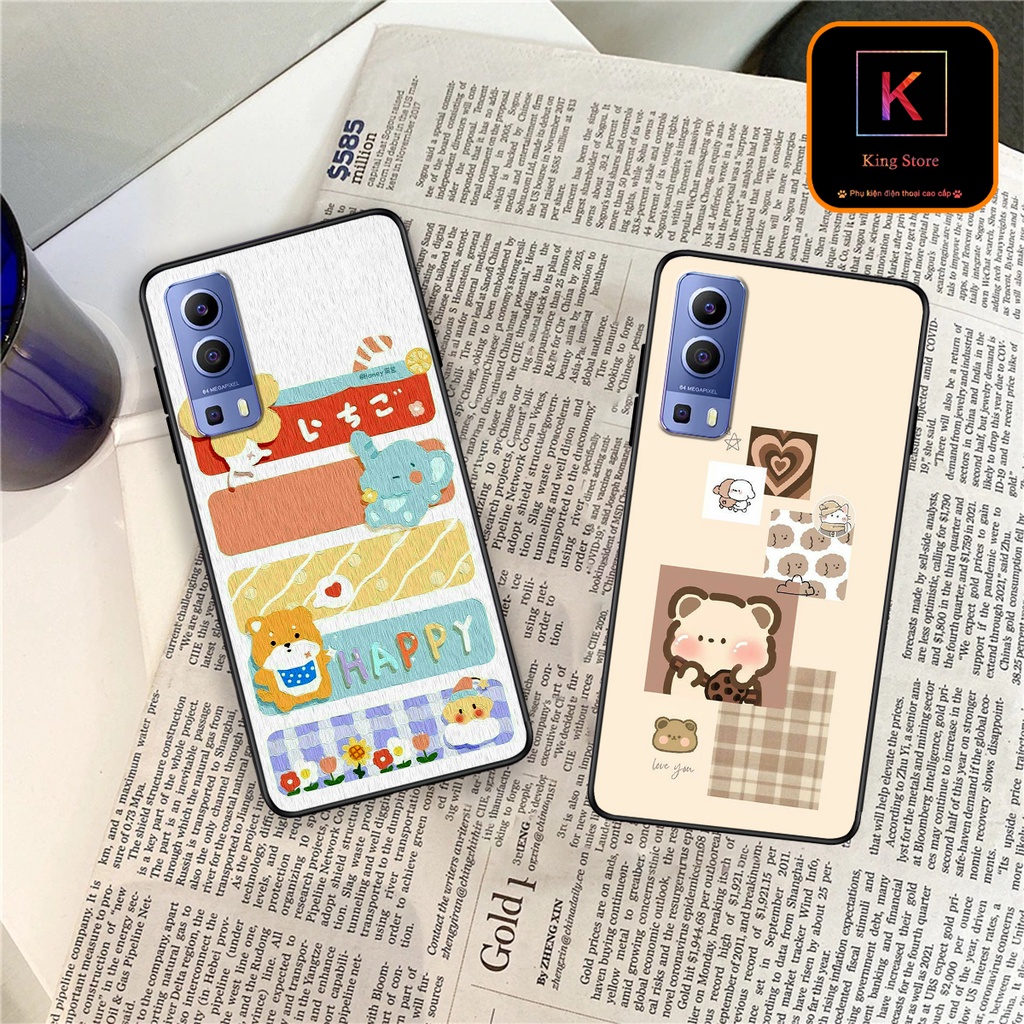 Ốp lưng Vivo y72 5G - Vivo Y15s - Vivo Y52s - Ốp in hình gấu &amp; thỏ đang yêu - lưng nhám viền TPU cao cấp