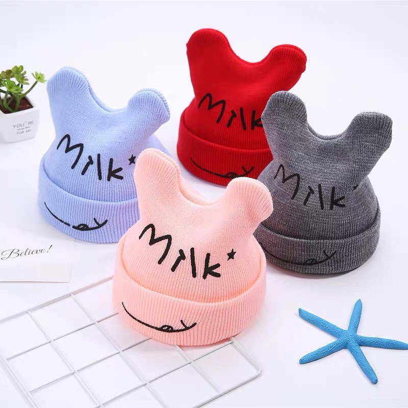 Mũ len trẻ em chữ Milk cho bé 6m-2 tuổi