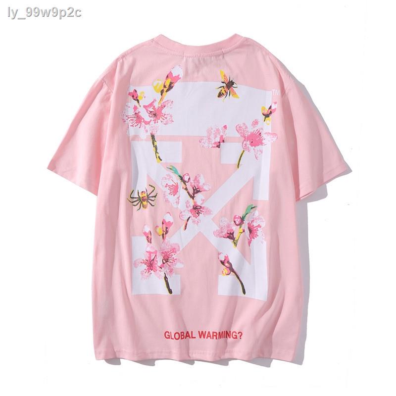 Áo Thun Thể Thao Off White Tay Ngắn Chất Liệu Cotton In Hoạ Tiết Hoa Thời Trang Cho Cặp Đôi