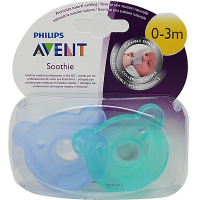 Set 2 ti giả cho bé AVENT Soothie 0-3 và 3M+, núm ti chống vẩu silicone hình gấu - Monnie Kids