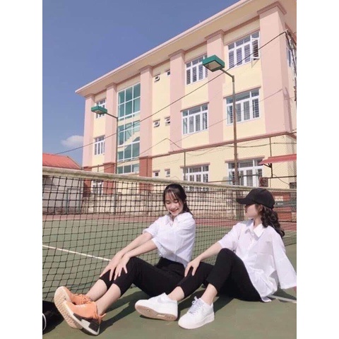 Áo sơ mi nữ tay lỡ có túi học sinh - Thun kiểu form rộng cổ bẻ phong các retro hàn quốc ulzzang | BigBuy360 - bigbuy360.vn