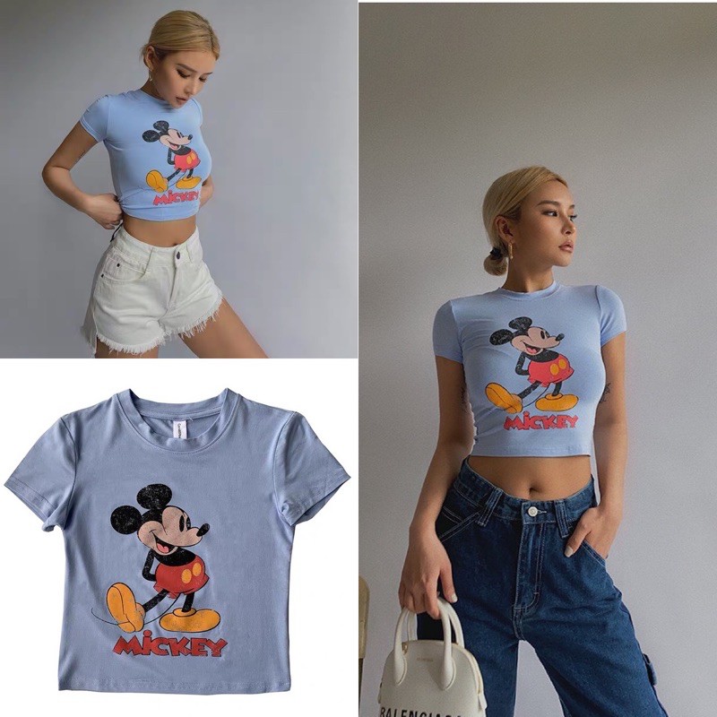 BÁN SỈ ÁO MICKEY XANH CROPTOP