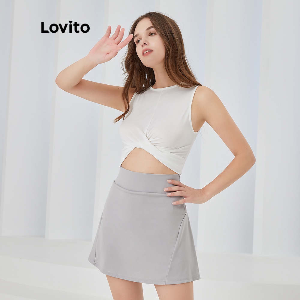 7/27DelistÁo Lovito thể thao ôm dáng kiểu xoắn trơn thoáng khí L04014 (Màu trắng)