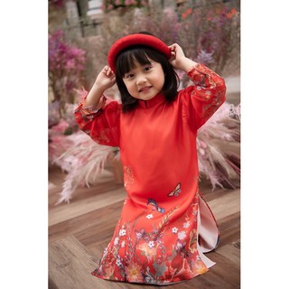 Áo dài cách tân đỏ hoa (cho mẹ và bé)