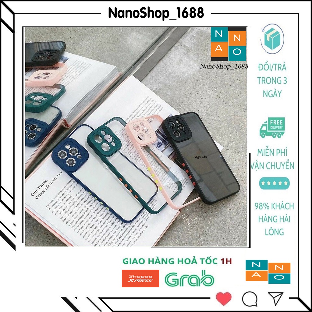 Ốp iphone Lưng Nhám,Cạnh Vuông, Phím Màu,Bảo Vệ Cam 7Plus,8plus,x,,xs,xsmax,11,11promax,12,12promax,13,13promax