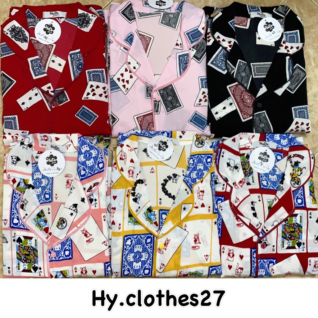 BỘ PYJAMA LÁ BÀI cộc dài vải mango không nhăn / tết mặc nhà