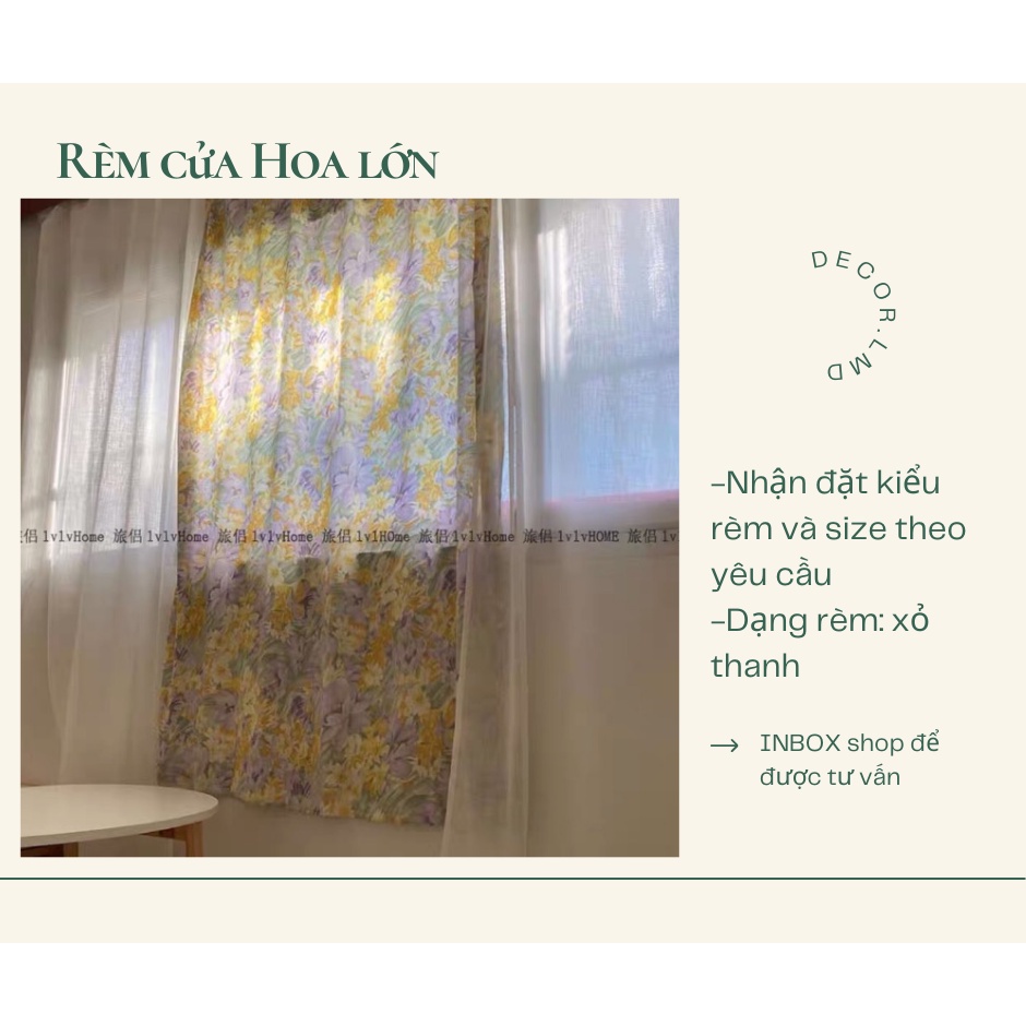 Rèm hoa lớn Hàn Quốc phong cách cổ điển vintage chống nắng cao cấp, màn vải treo tường trang trí decor phòng ngủ