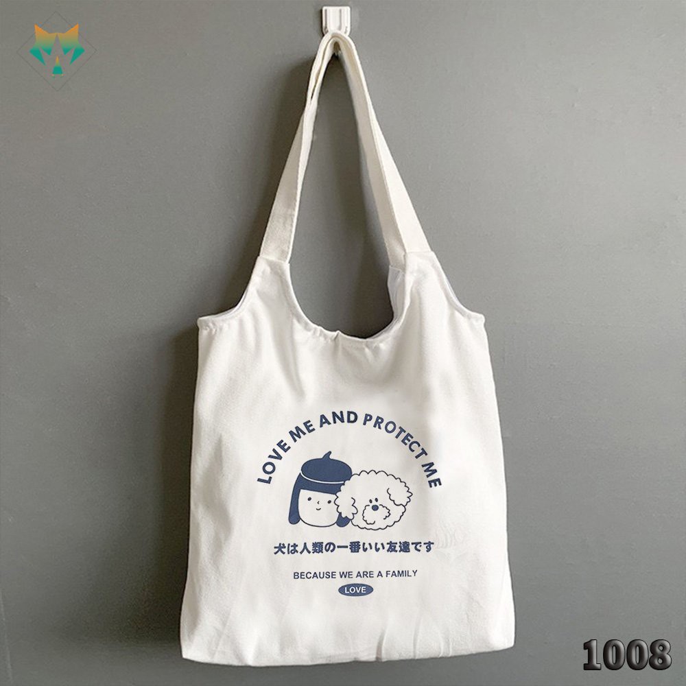 Túi Đeo Vai Tote Vải Canvas Cao Cấp 1008 462 Love Me And Protect Me Dạo Phố Cực Đẹp