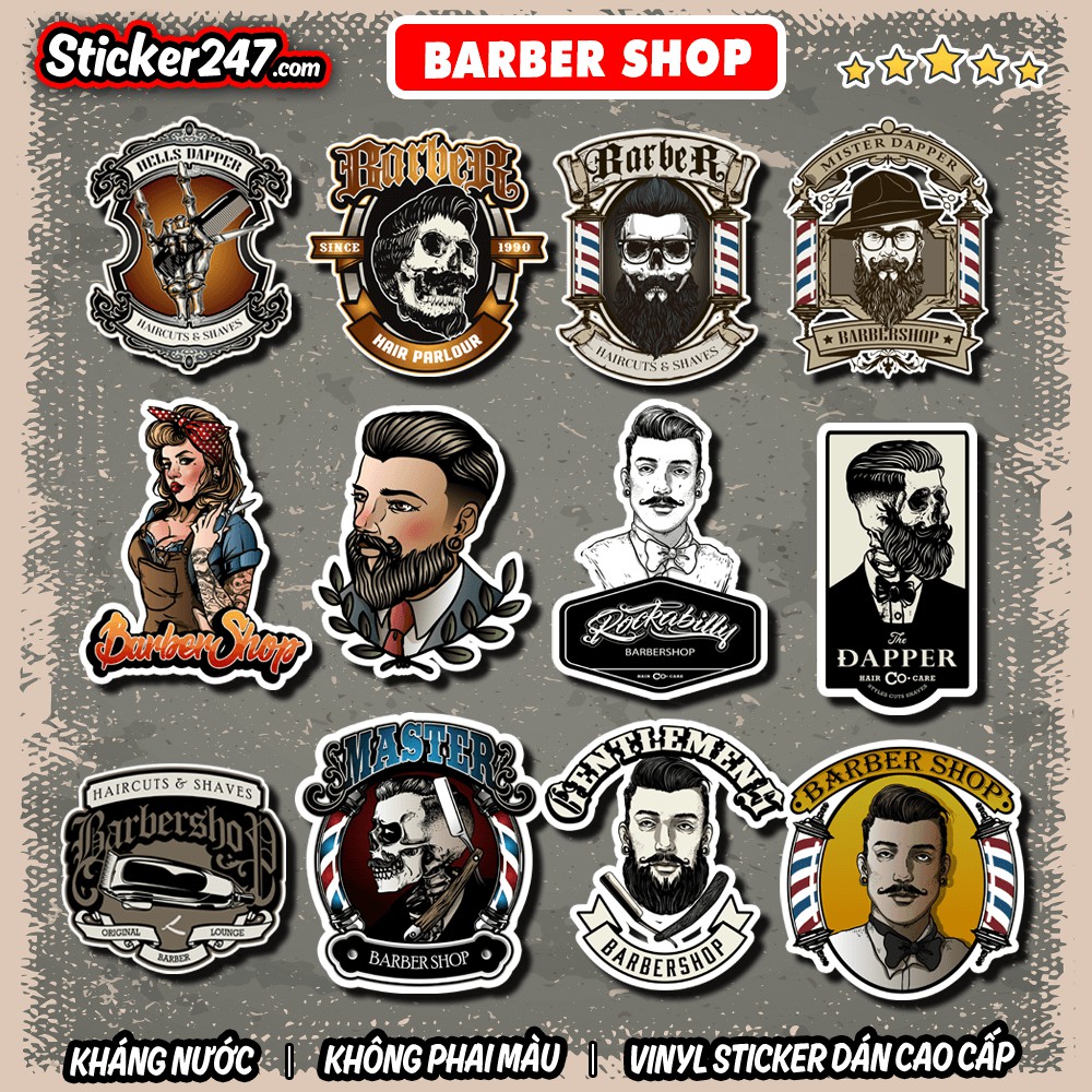 Sticker Barber Shop 🌈𝑭𝒓𝒆𝒆𝒔𝒉𝒊𝒑 Sticker Dán Mũ Bảo Hiểm, Dán Xe, Vali, Laptop - Hình Dán Cửa Kính, Dán Gương - Chống Nước