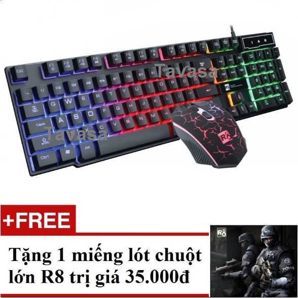 Bộ bàn phím giả cơ và chuột game R8 1910 Led 7 màu - Tặng 1 lót chuột R8 | BigBuy360 - bigbuy360.vn