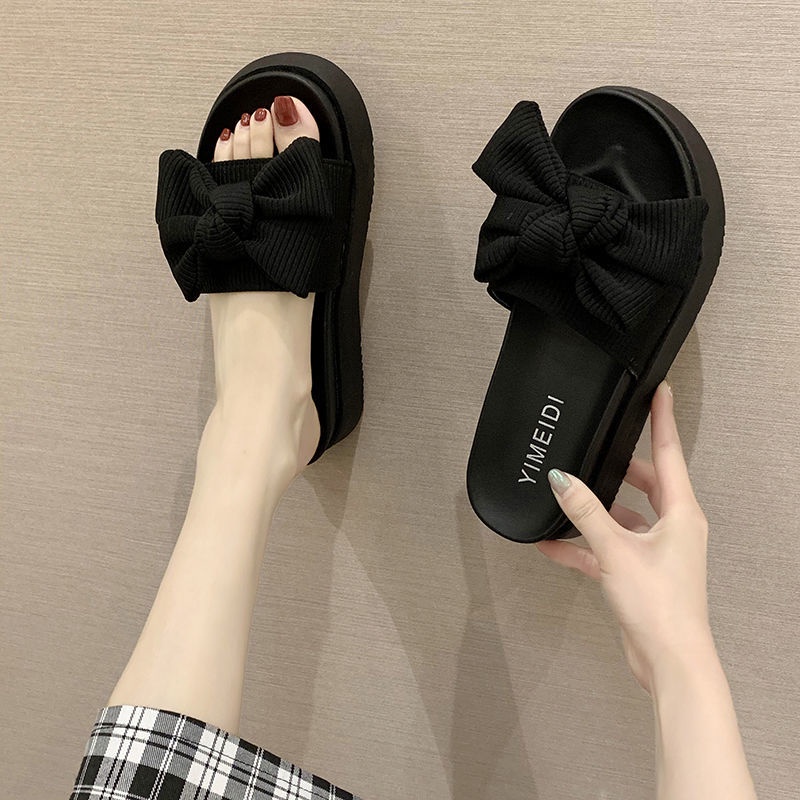 Dép Quai Ngang Đi Biển Đế Dày Thắt Nơ Phong Cách Mới Dễ Phối Đồ Thời Trang Mùa Hè Cho Bạn Gái