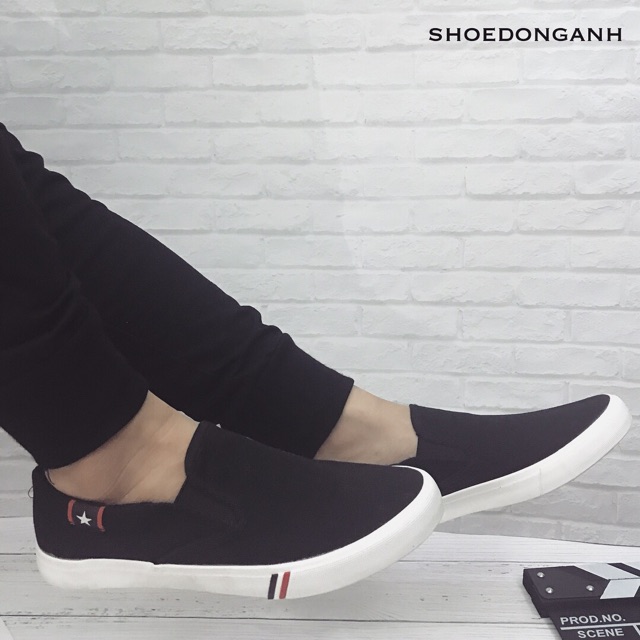 Giày lười nam giày vải nam slipon màu đen | BigBuy360 - bigbuy360.vn