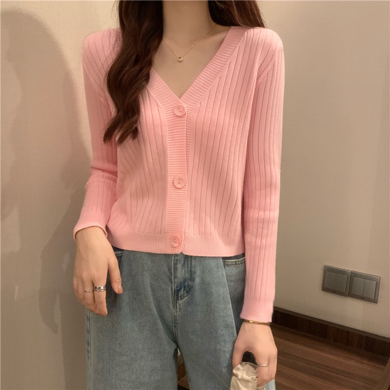 Áo cardigan ZHELIHANGFEI dệt kim tay dài cổ V nhiều màu dễ phối đồ cho nữ